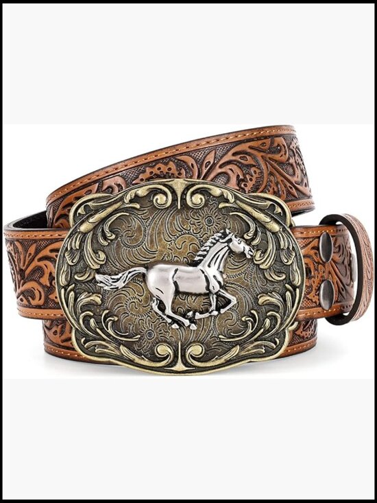 Western Cowboy Belt Leather Classic Bull Head Buckle Adjustable Snap Button main image 7